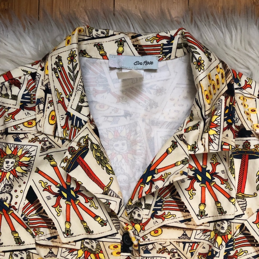 Vintage Eva Rose Retro Novelty Tarot Print Belted Fit Flare Mini Dress size M/L - Picture 3 of 11
